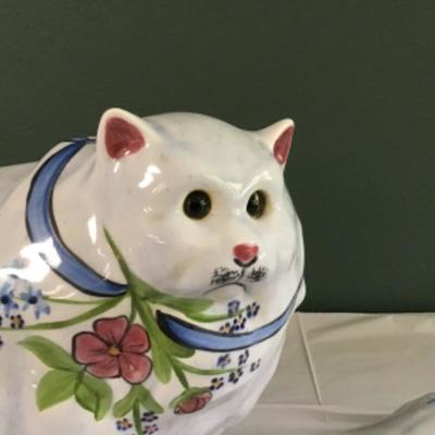 F-104 (2) Large N.S. Gustin Hand Decorated Ceramic Cats with Glass Eyes