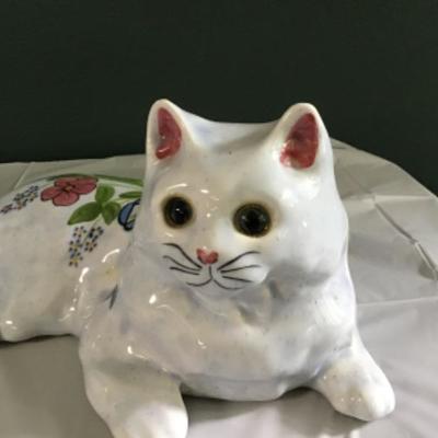 F-104 (2) Large N.S. Gustin Hand Decorated Ceramic Cats with Glass Eyes