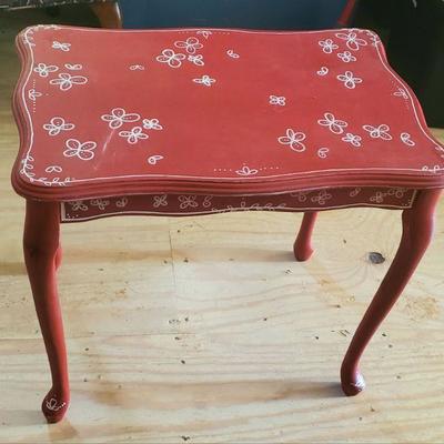 Wooden Table with Red and White Trim