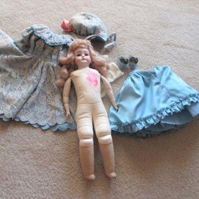 23" Antique Leather Body Doll Fixer Upper Or Repair with Horshoe 377 