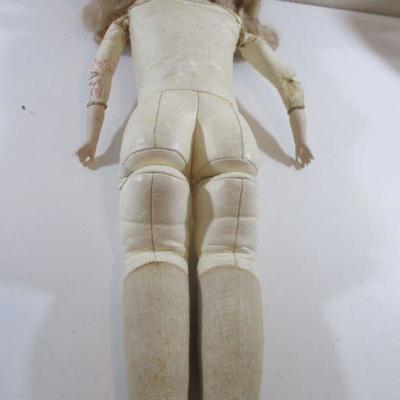 23" Antique Leather Body Doll Fixer Upper Or Repair with Horshoe 377 