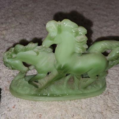 Green horse and Statue 