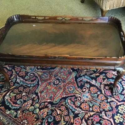 L-118 antique pie crust style coffee table, clawfoot and heavily carved