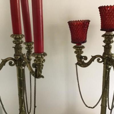 L-119 Pair of unique heavy brass candelabras