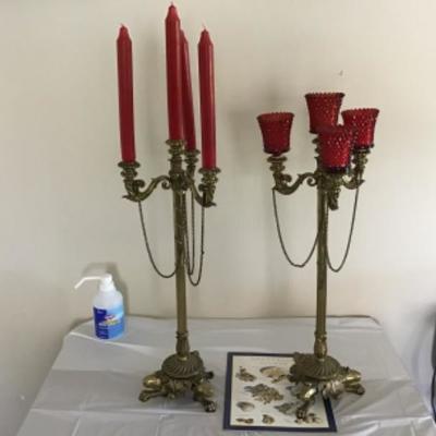L-119 Pair of unique heavy brass candelabras