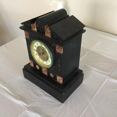 L-133 Antique French marble, slate mantle clock runs great.