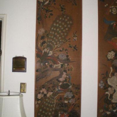 Vintage Two Panel Asian Screens