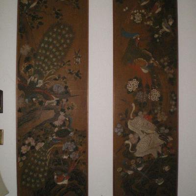 Vintage Two Panel Asian Screens