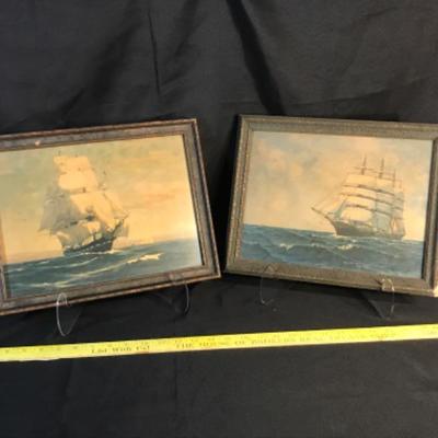 Antique or Vintage Tall Sailing Ship art work, framed prints,  11â€ x 15â€