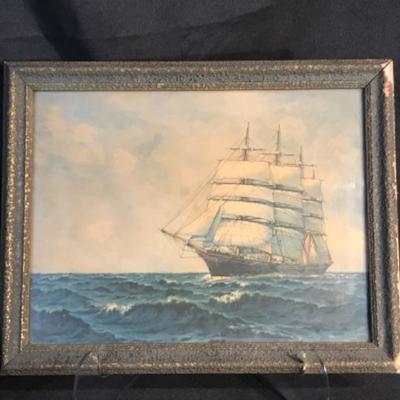 Antique or Vintage Tall Sailing Ship art work, framed prints,  11â€ x 15â€