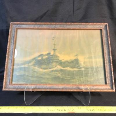 Vintage battleship, framed print 