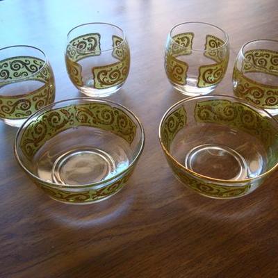 GR 145 - Bowls & Glasses - Avocado Green w/ Gold Relief