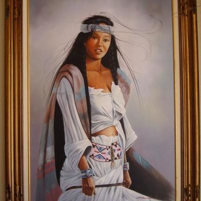 GR 147 - Framed painting of Indian Girl 43 3/4" tall
