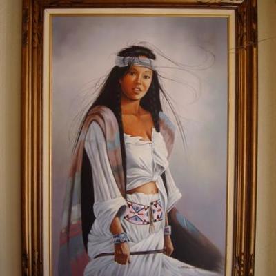 GR 147 - Framed painting of Indian Girl 43 3/4" tall