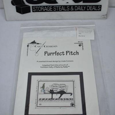 Calico Crossroads Purrfect Pitch Black Cat Cross Stitch Pattern & Linen - New