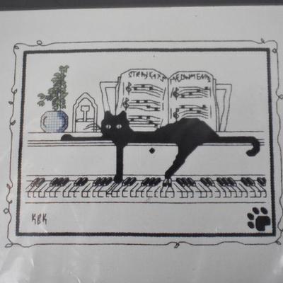 Calico Crossroads Purrfect Pitch Black Cat Cross Stitch Pattern & Linen - New