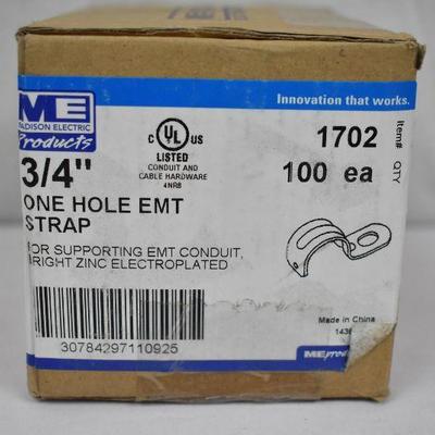 Madison Electric 3/4" One Hole EMT Conduit Strap, Zinc Plated - Box of 100 - New