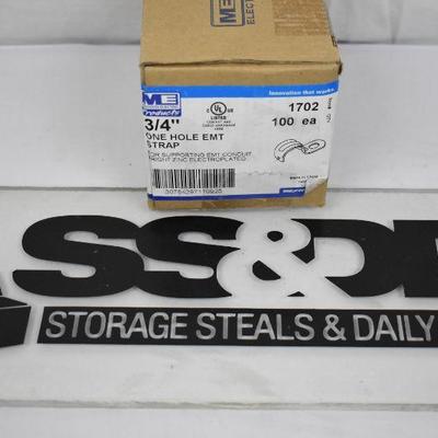 Madison Electric 3/4" One Hole EMT Conduit Strap, Zinc Plated - Box of 100 - New