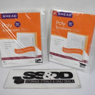 Smead Poly Envelope, 1-1/4" Expansion, String-Tie Closure, Clear, 5/Pack - New