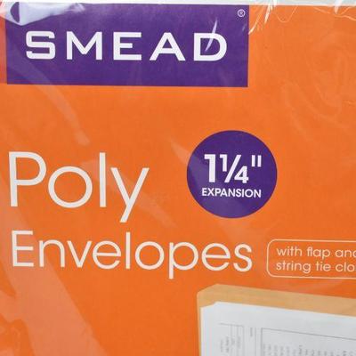 Smead Poly Envelope, 1-1/4" Expansion, String-Tie Closure, Clear, 5/Pack - New