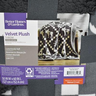 Better Homes & Gardens Sherpa Throw Blanket, 50" x 60", Grey Fairisle - New