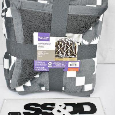 Better Homes & Gardens Sherpa Throw Blanket, 50" x 60", Grey Fairisle - New