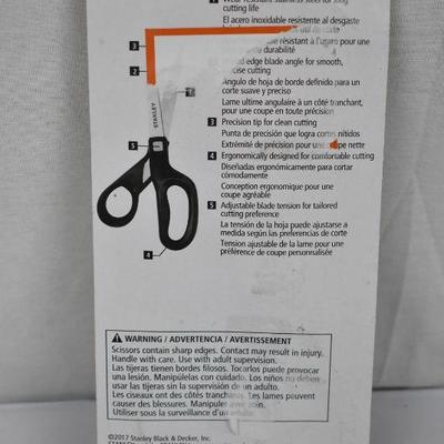 Stanley 8" All Purpose Scissor, 2 Pack, Black (SCI8ST-2PK) - New