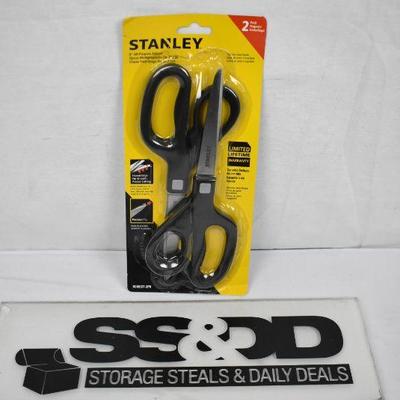 Stanley 8" All Purpose Scissor, 2 Pack, Black (SCI8ST-2PK) - New