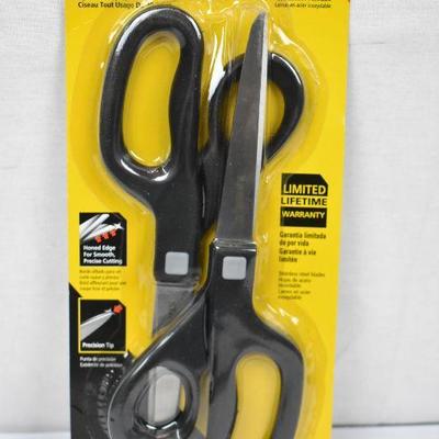 Stanley 8" All Purpose Scissor, 2 Pack, Black (SCI8ST-2PK) - New