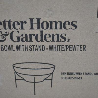 Better Homes & Gardens 10" Lantana Bowl with Stand in White/Pewter - New