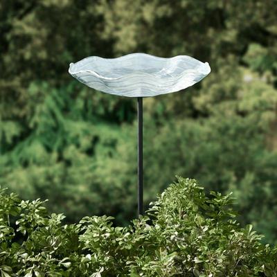 Mainstays Shell Glass Outdoor Bird Bath Stake - New