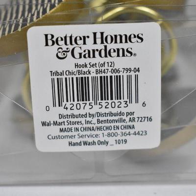 Better Homes & Gardens Tribal Chic Shower Curtain Hooks, 12 Piece - New