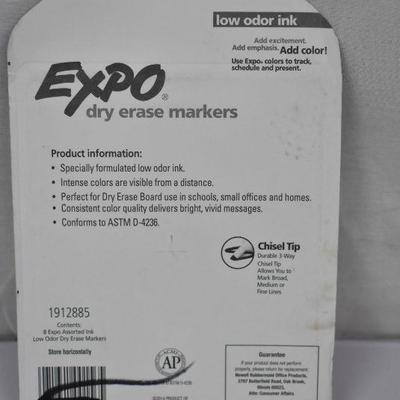EXPO Low Odor Dry Erase Markers, Chisel Tip, Assorted Colors, 8 Count - New