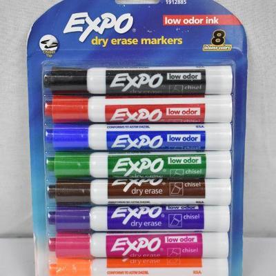 EXPO Low Odor Dry Erase Markers, Chisel Tip, Assorted Colors, 8 Count - New