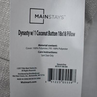 Mainstays Dynasty Coconut Button Decorative Throw Pillow, 18"x18", Gray - New