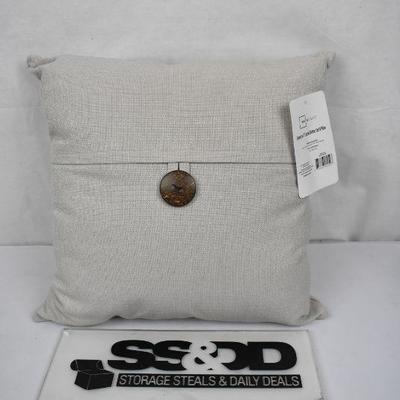 Mainstays Dynasty Coconut Button Decorative Throw Pillow, 18"x18", Gray - New