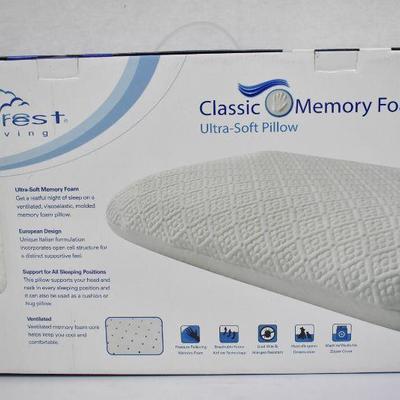 Memory Foam Pillow by Purest Living. Ultra Soft, 22"x14"x5", $17 Retail - New