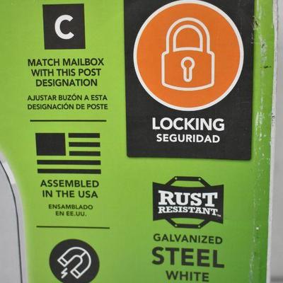 Marshall Locking Large Capacity Galvanized Steel White Post Mount Mailbox - New