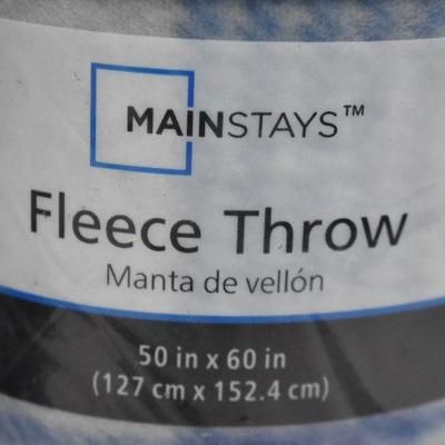Qty Two: 50"x60" Blue & Grey Fleece Throws - New