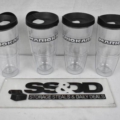 Set of 4 Nintendo Mario Kart Tumblers, 24 oz Capacity, Dishwasher Safe - New
