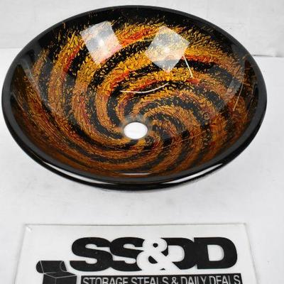 Vigo Northern Lights Glass Basin Sink, Thick Black/Gold Swirl, $77 Retail - New