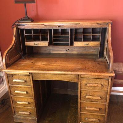 Oak roll top desk