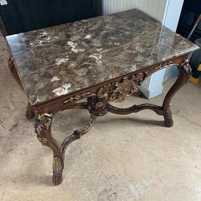 MARBLE TOP WITH GOLD LEAF INLAY SIDE TABLE 24"X36"X27" $225