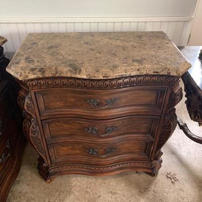 PAIR OF MARBLE TOP NIGHT STANDS 32"X18"X32" $450
