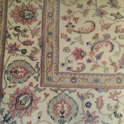 Indo Kashan Ivory Oriental Rug 9'3" x 12'