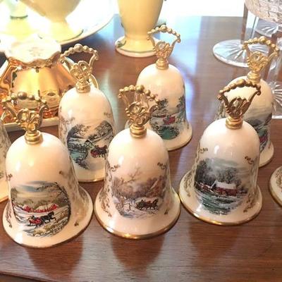 Vintage 1977 Gotham Currier And Ives Winter Snow Bell Lot of 8