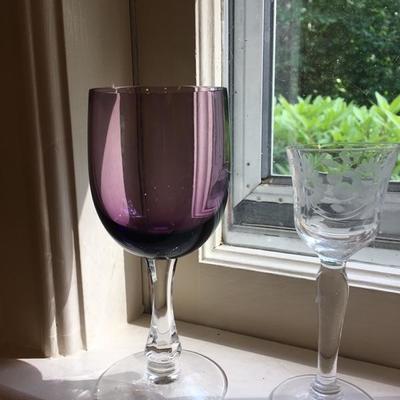 Stunning Fostoria Signed Amethyst  Purple Cordial or Dessert Glasses Glassware 