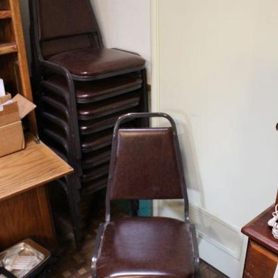 8 Retro Vintage Brown Stacking Chairs