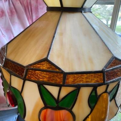 Vintage Fruit Stained Glass Light Fixture 15" across