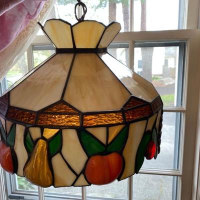 Vintage Fruit Stained Glass Light Fixture 15" across